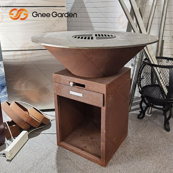 Corten Steel Fire Pit Wood Fired Barbecue Corten Steel Charcoal Barbecue Grill Bbq