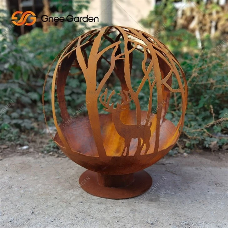 Laser Cut Warming Corten Steel Outdoor Fire Pit Ball