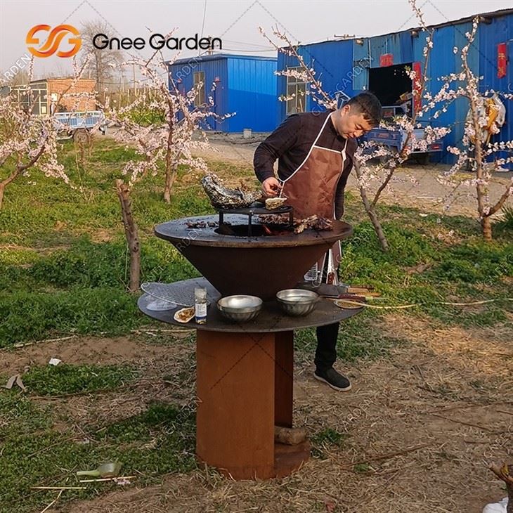 Round Corten Steel BBQ Grill