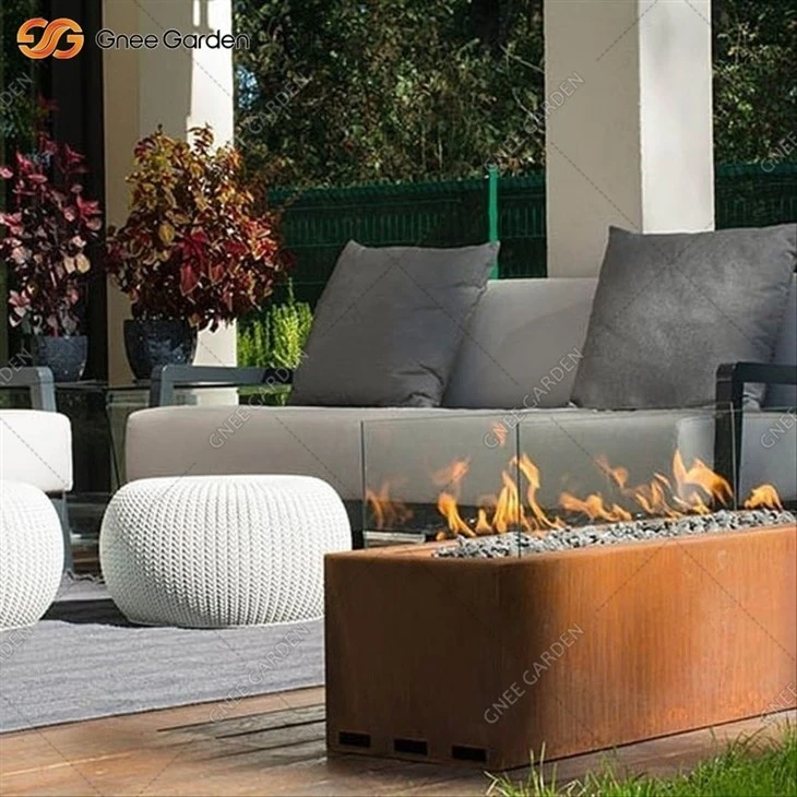 Weathering Steel Propane Fire Table With Volcanic Rock